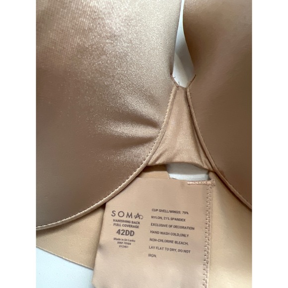 Soma Vanishing Back Full Coverage Bra 42DD Beige Comfortable Support - Picture 1 of 8